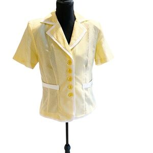 NOS Vintage 80s Yellow Checkered Short Sleeve Blazer/Button Down Top Size 6